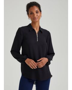 Et Vous Half Zip Blouse - Black - 8