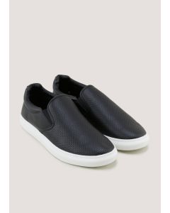 Black Slip On Textured PU Shoes - Black - 6