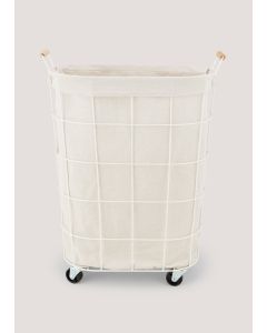 Cottage White Metal Laundry Basket (45cm x 25cm x 60cm)