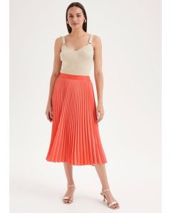 Et Vous Coral Pleated Midi Skirt - Coral - 8