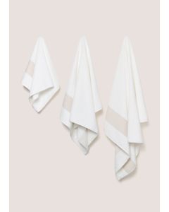 Linen Border Towel - White - Hand