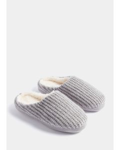 Metallic Embroidered Mule Slippers - Grey - L