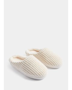 Metallic Embroidered Mule Slippers - Beige - L