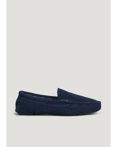 Suede Moccasin Slippers - Navy - 6